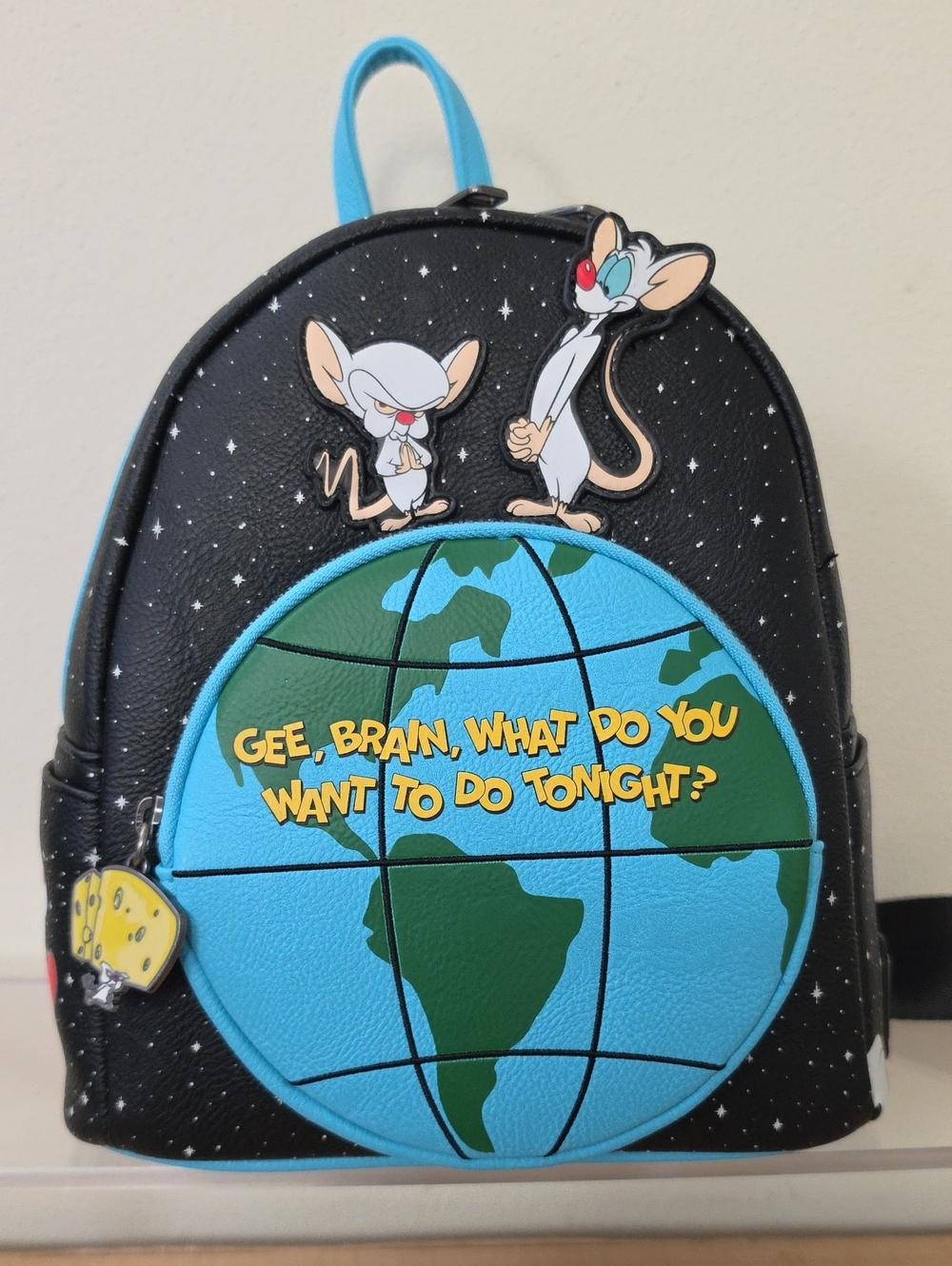 Loungefly Black Blue Green Pink Pinky & The Brain Mini Backpack